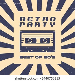 Retro party poster with audio cassette 80s style template
