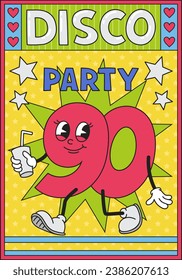 Retro party poster. Back to 80s and 90s. Red numbers in speech bubble. Abstract creativity and art. Positivity and optimism, hippie era. Holiday and festival. Cartoon flat vector illustration