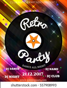 Retro Party Poster Background Template. Festival Vector mockup. DJ poster design. DJ background. Vector illustration