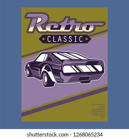 Retro party poster with car. Vector illustration - Vector 