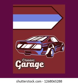 Retro party poster with car. Vector illustration - Vector 