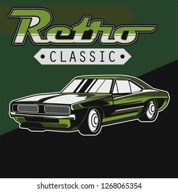 Retro party poster with car. Vector illustration - Vector 