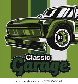 Retro party poster with car. Vector illustration - Vector 