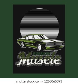 Retro party poster with car. Vector illustration - Vector 