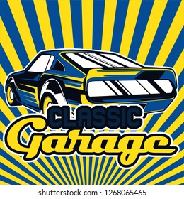 Retro party poster with car. Vector illustration - Vector 