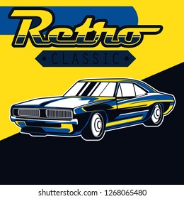 Retro party poster with car. Vector illustration - Vector 