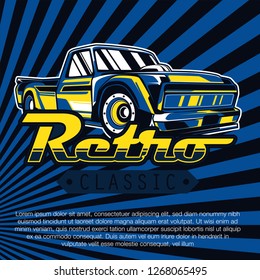 Retro party poster with car. Vector illustration - Vector 