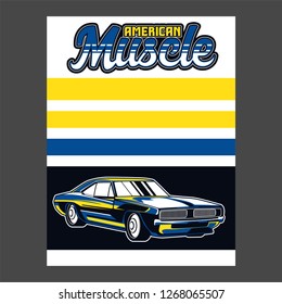 Retro party poster with car. Vector illustration - Vector 