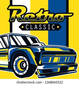 Retro party poster with car. Vector illustration - Vector 