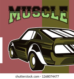 Retro party poster with car. Vector illustration - Vector 