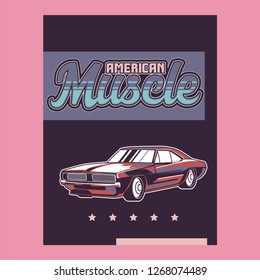 Retro party poster with car. Vector illustration - Vector 