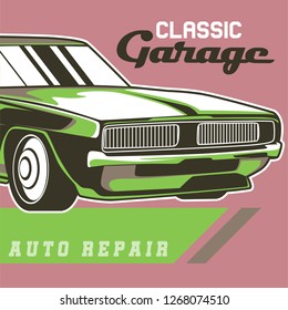 Retro party poster with car. Vector illustration - Vector 