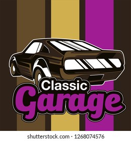 Retro party poster with car. Vector illustration - Vector 