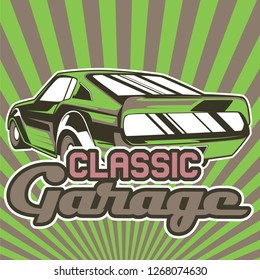 Retro party poster with car. Vector illustration - Vector 