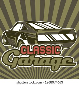 Retro party poster with car. Vector illustration - Vector 