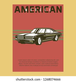 Retro party poster with car. Vector illustration - Vector 
