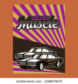 Retro party poster with car. Vector illustration - Vector 