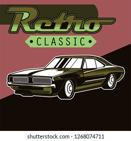 Retro party poster with car. Vector illustration - Vector 