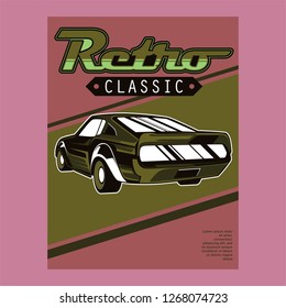 Retro party poster with car. Vector illustration - Vector 