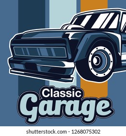 Retro party poster with car. Vector illustration - Vector 