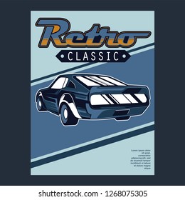 Retro party poster with car. Vector illustration - Vector 