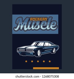 Retro party poster with car. Vector illustration - Vector 