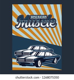 Retro party poster with car. Vector illustration - Vector 