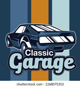 Retro party poster with car. Vector illustration - Vector 