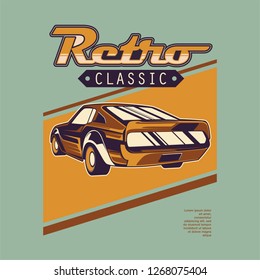 Retro party poster with car. Vector illustration - Vector 