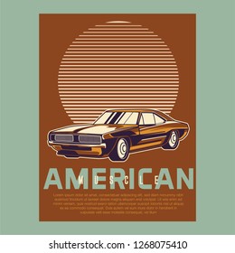 Retro party poster with car. Vector illustration - Vector 
