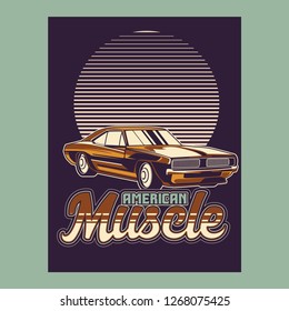 Retro party poster with car. Vector illustration - Vector 