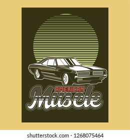 Retro party poster with car. Vector illustration - Vector 