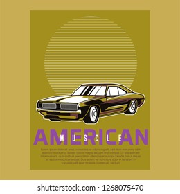 Retro party poster with car. Vector illustration - Vector 