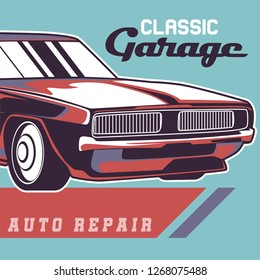Retro party poster with car. Vector illustration - Vector 
