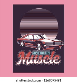 Retro party poster with car. Vector illustration - Vector 