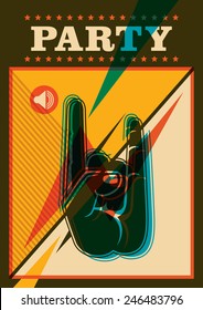 Retro party poster design in color. Vector illustration.