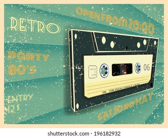 Retro party poster design. Disco music event at night club, vintage party invitation template.