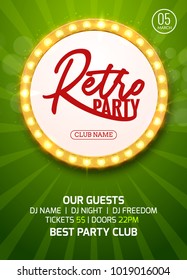 Retro party poster design. Vector graphic style backgorund for retro disco club party.