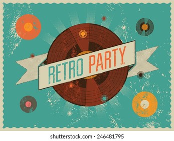 Retro party poster design. Vector illustration.