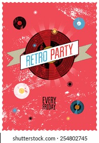 Retro party poster design. Vector illustration.