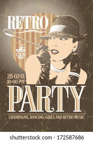 Retro Party Poster With Old-fashioned Smoking Woman In A Hat. EPS10