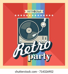  Fiesta retro. Cartel. Jugador para registros de vinilo. Ilustración vectorial.