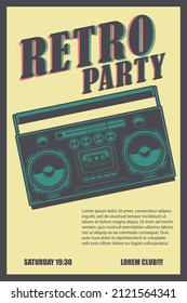 Retro Party. Poster-Vorlage mit Retro-Stil Boombox. Design-Element für Banner, Zeichen, Flyer. Vektorgrafik