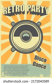 Retro party. Poster template with retro style boombox. Design element for banner, sign, flyer. Vector illustration