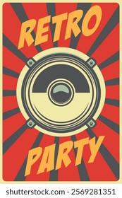 Retro party. Poster template with retro style boombox. Design element for banner, sign, flyer. Vector illustration