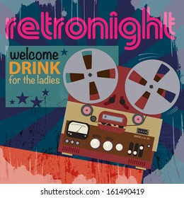Retro party poster, vector illustration