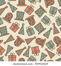 Retro party seamless pattern, vintage birthday party seamless background