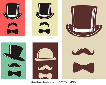  Retro Party set - bow tie, hat and mustaches