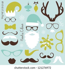 Retro Party set - Santa Claus beard, hats, deer antlers, bow, glasses, lips, mustaches