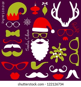 Retro Party set - Santa Claus beard, hats, deer antlers, bow, glasses, lips, mustaches